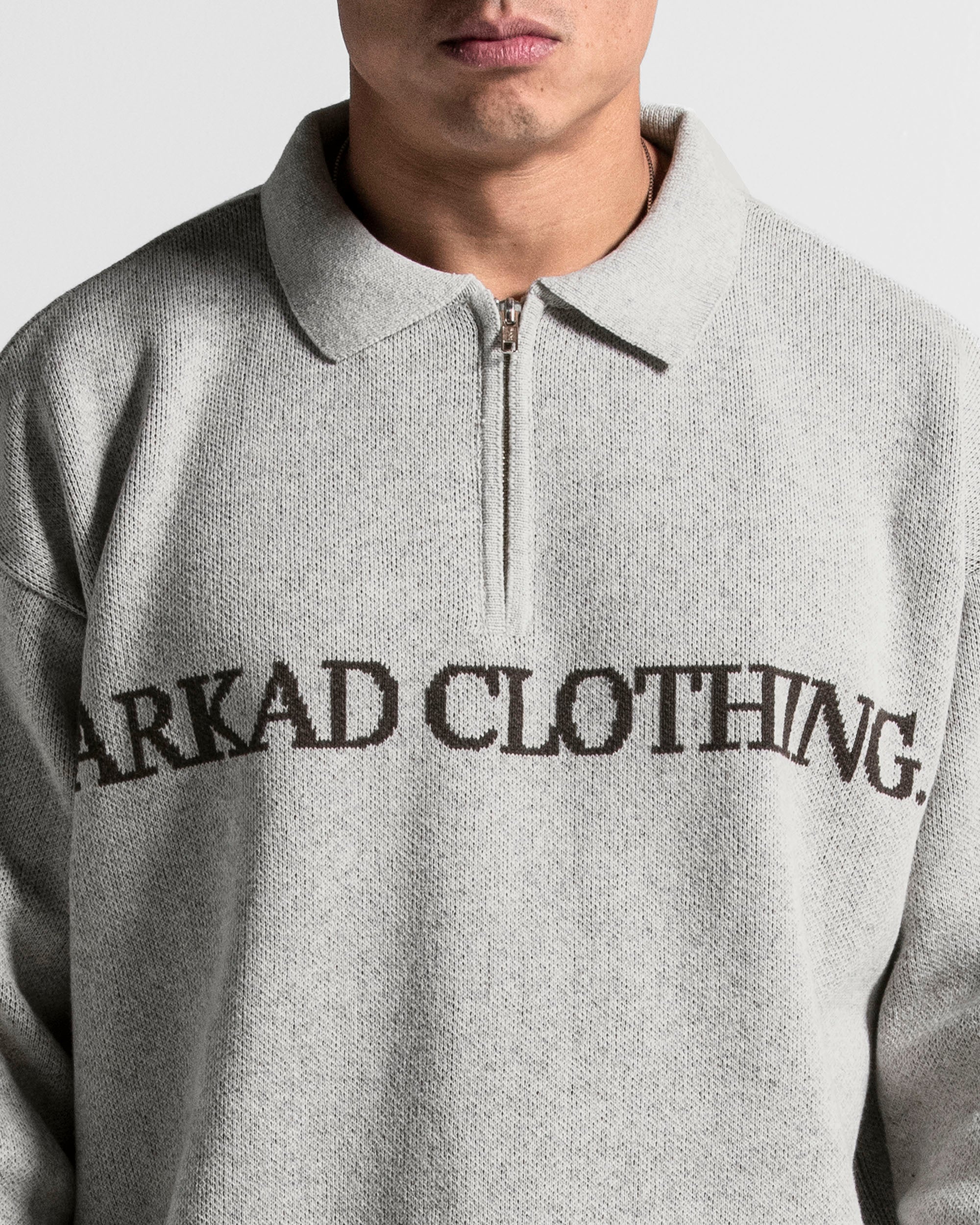 Knit Sweater Polo Gris Con Cafe - Image 5
