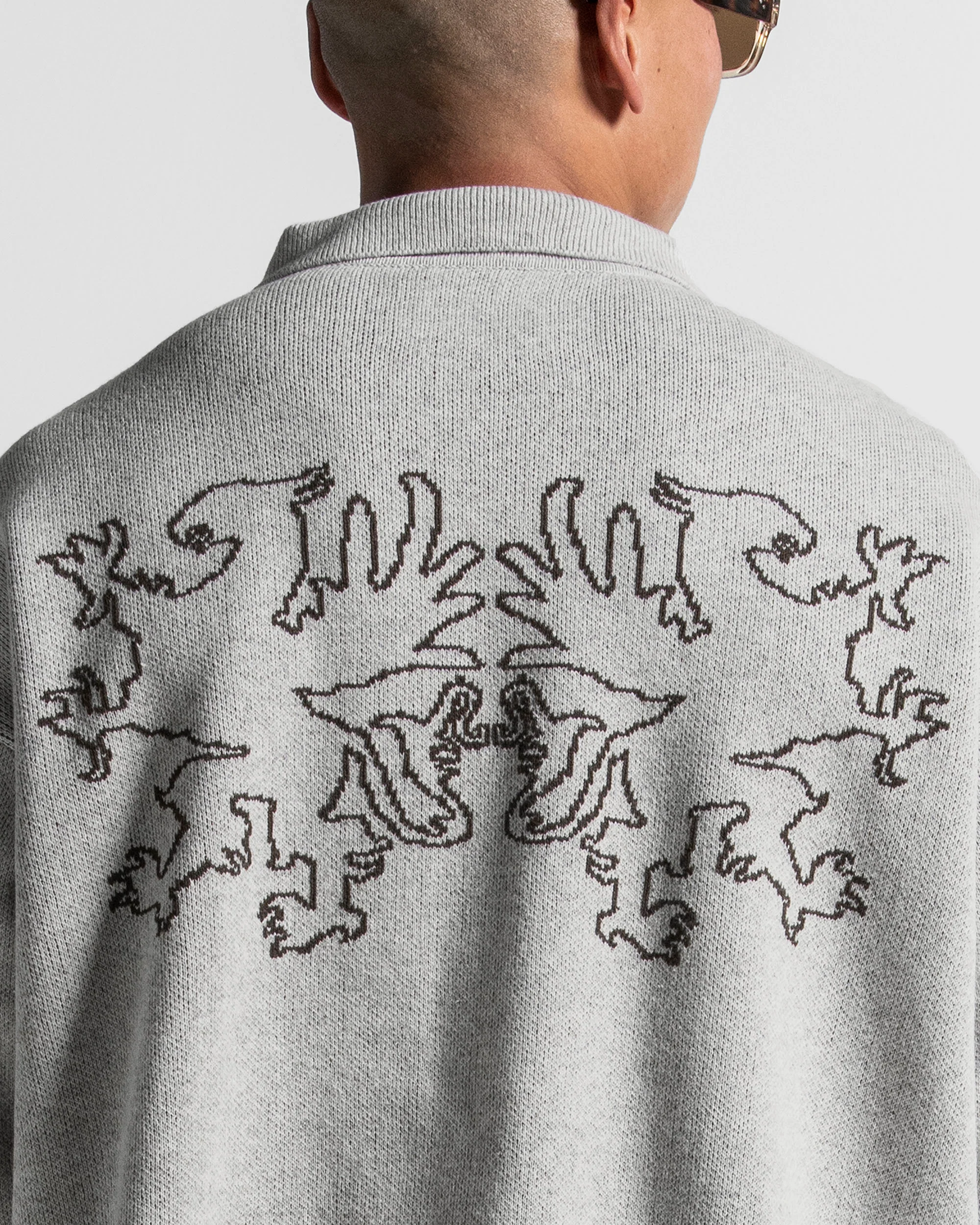 Knit Sweater Polo Gris Con Cafe - Image 6