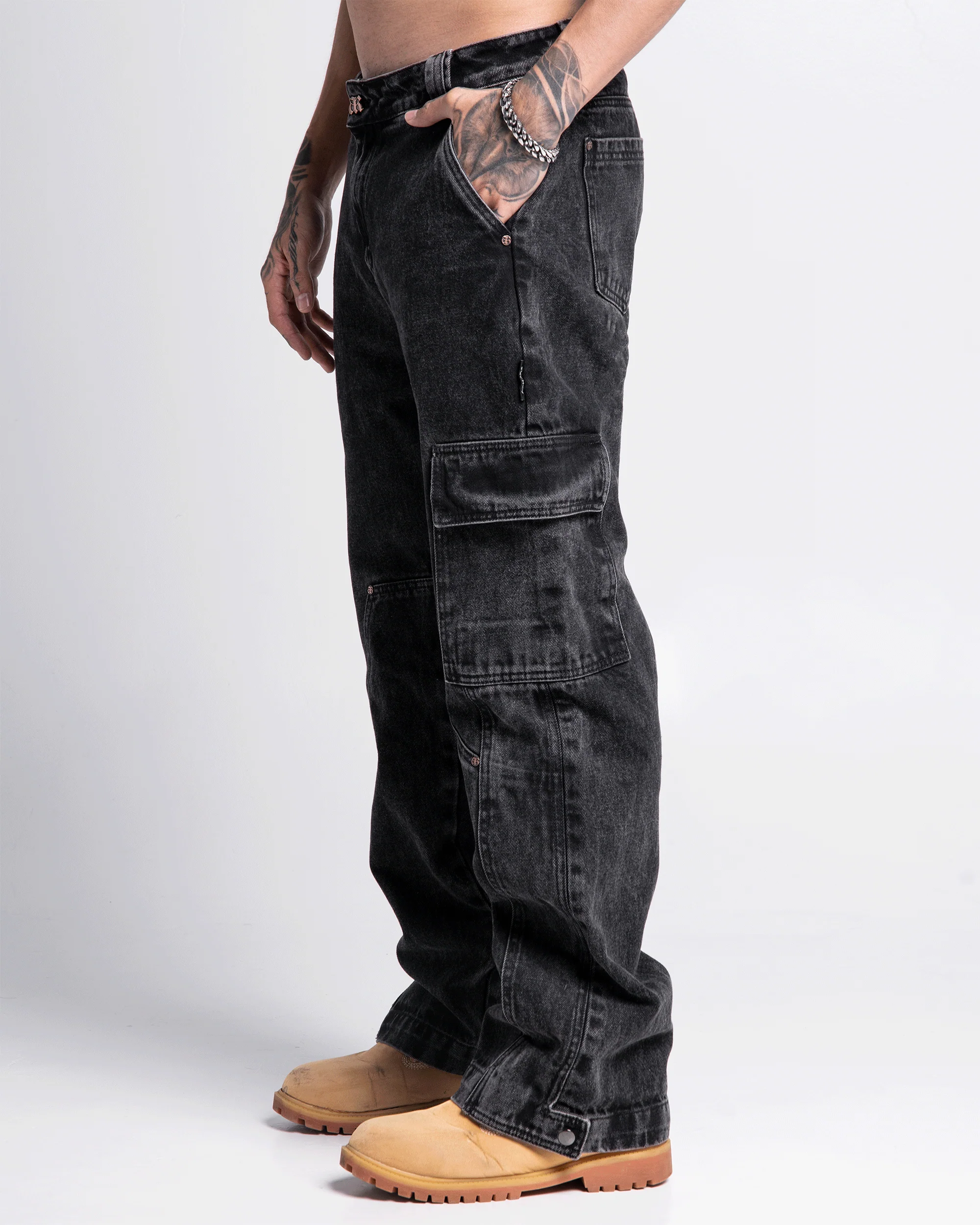 Washed Denim Pant Cargo Negro - Image 2