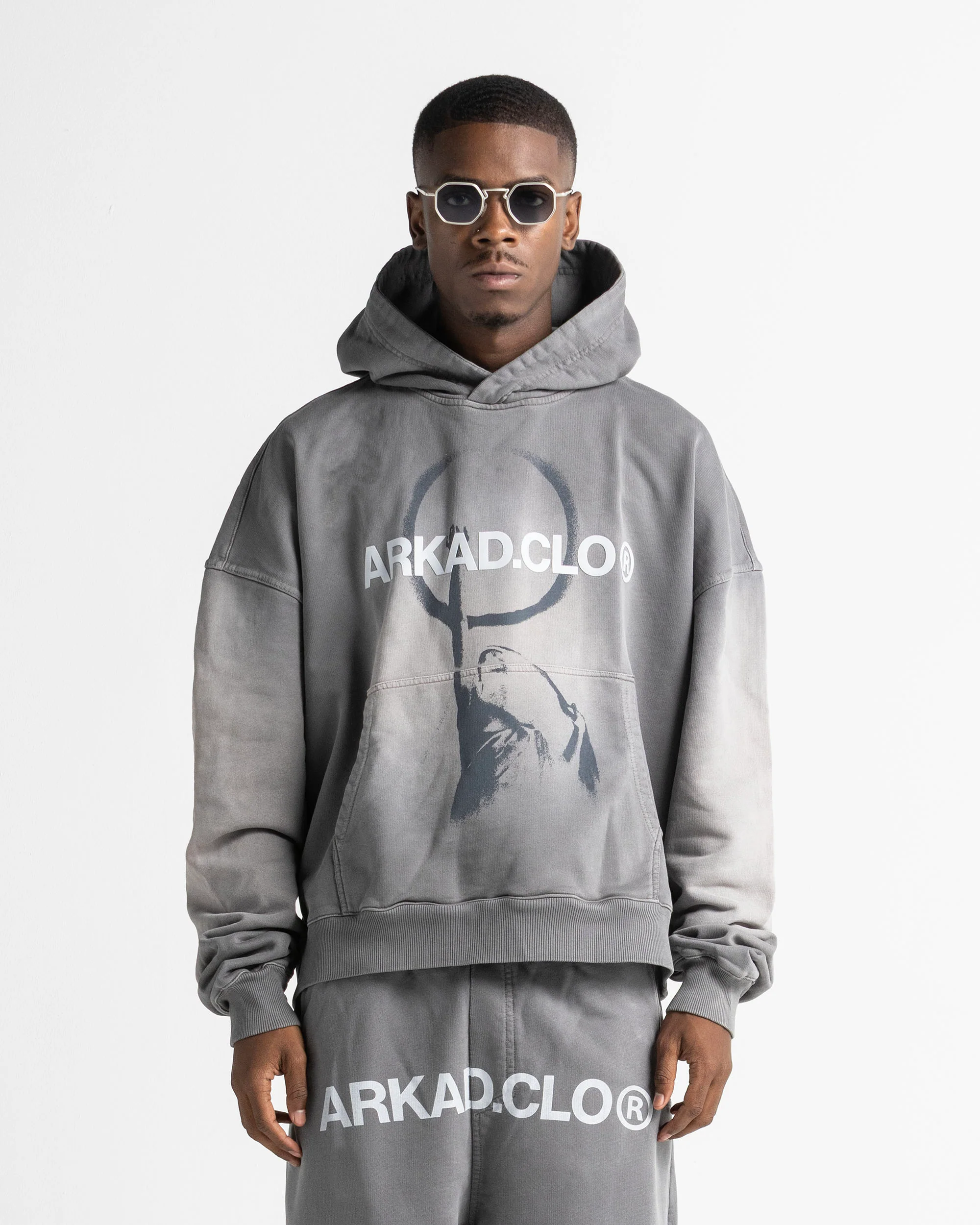 Graphic Washed Hoodie Grey