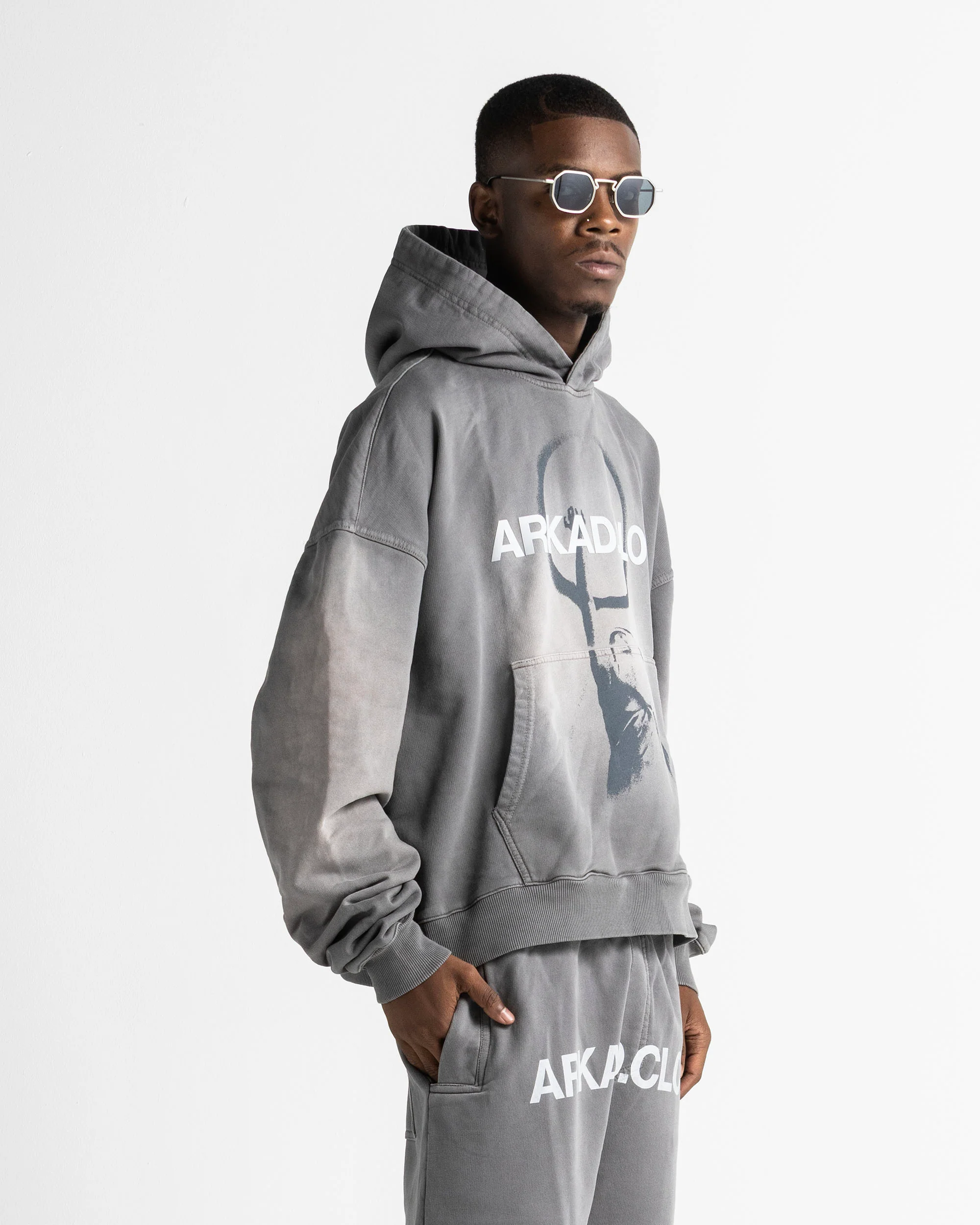 Graphic Washed Hoodie Grey - Image 2